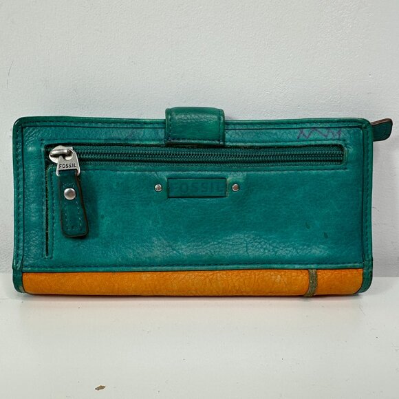 Fossil Birdhouse Wallet Teal Green Snap Button Credit Cards Bill Coins ID - Picture 5 of 13